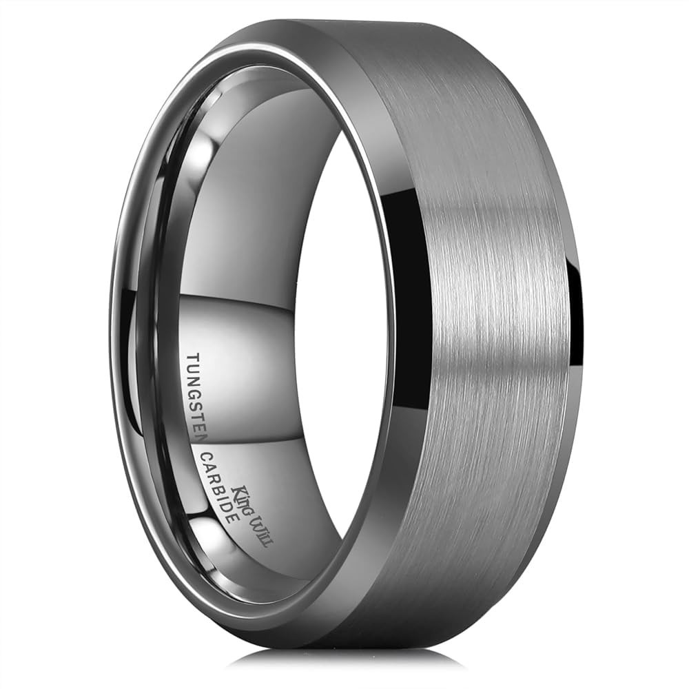 Tungsten Men’s Wedding Ring – 6mm to 10mm, Black/Silver, Matte Beveled Edge, Com