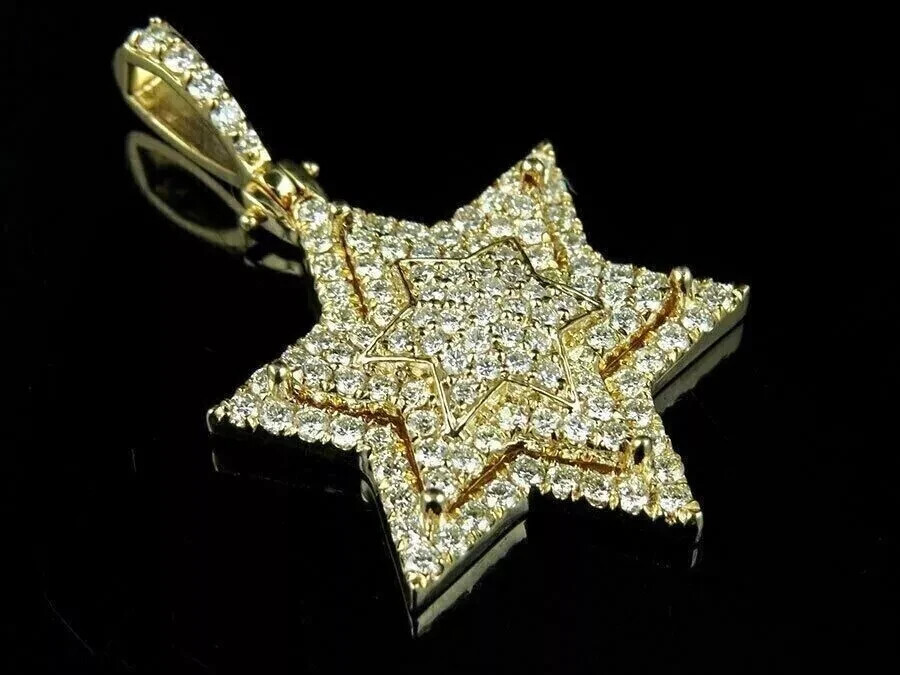 2 Ct Round Cut REAL Moissanite Cluster Star Shape Pendant 14k Yellow Gold Plated