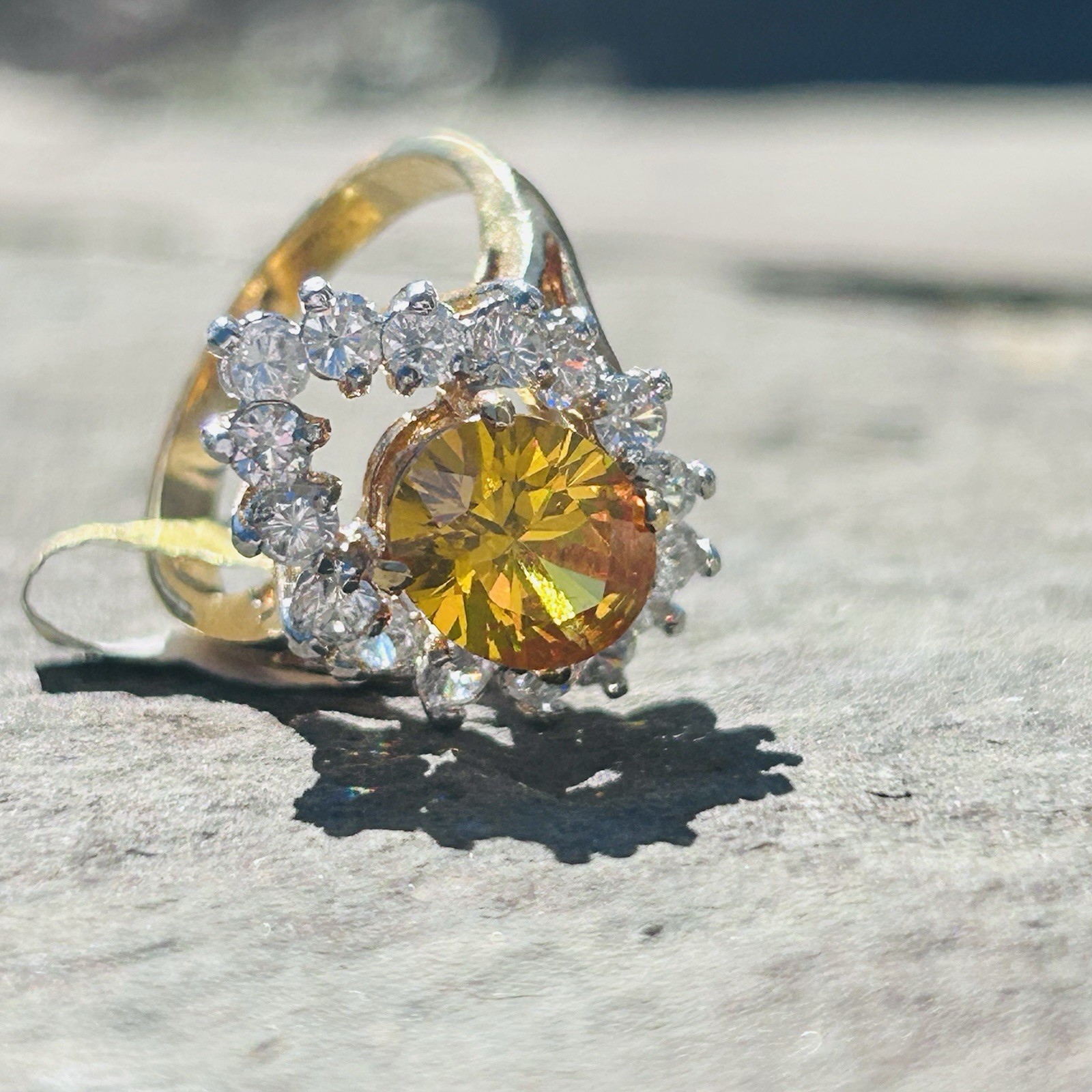 Vintage Cocktail Ring 14K Electroplate Gold Tone Cubic Zirconia Dura-Klad Size 8