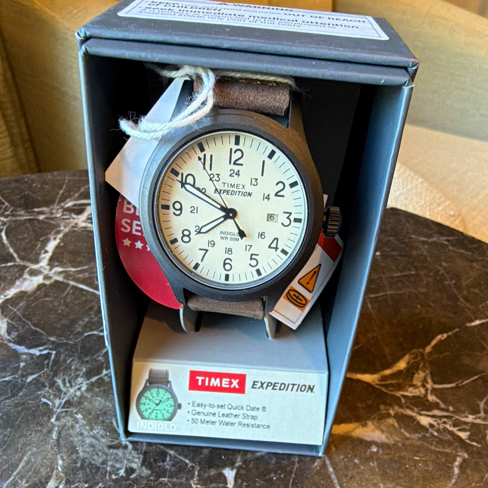 Timex Expedition Men’s 40mm Quartz Watch White Dial Brown Leather Indiglo Date