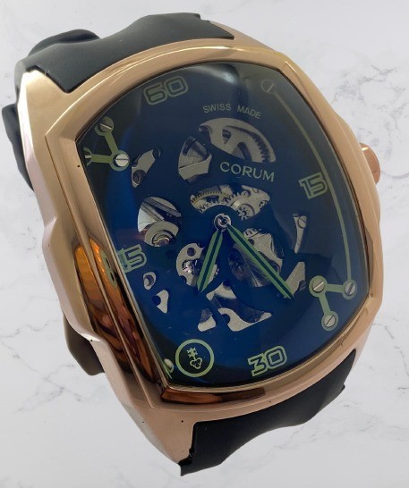 Beautiful Corum Skeleton Black Dial Automatic Working Wristwatch Rubber Strap
