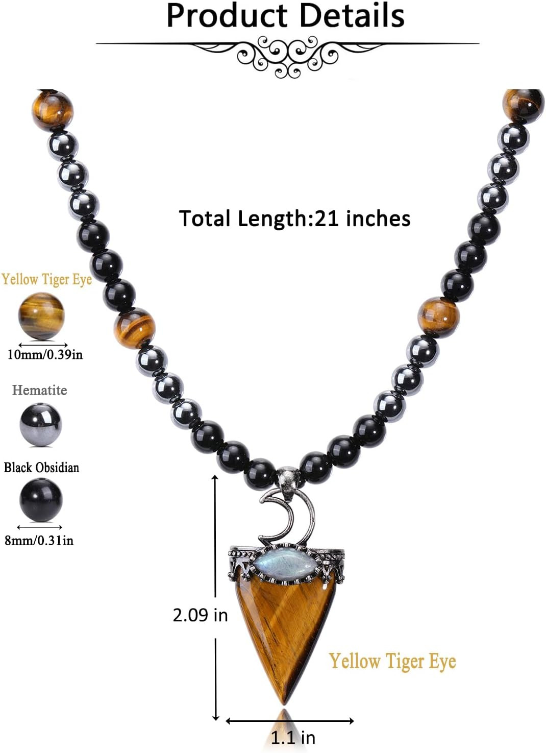 Mens Stone Beaded Necklace Natural Tiger Eye Obsidian Hematite Healing Crystal N
