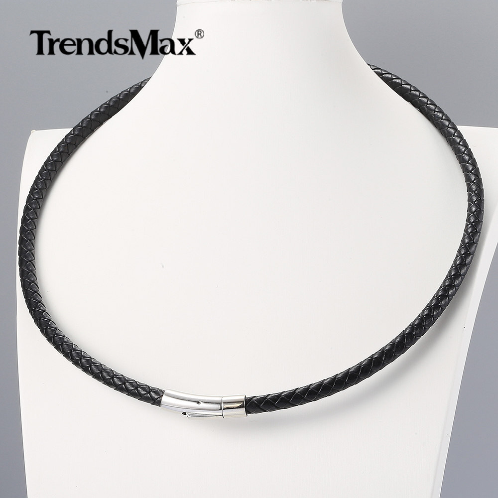 4/6MM Red/Brown/Black Braided Cord Rope Leather Necklace Choker Push Lock 16-30″