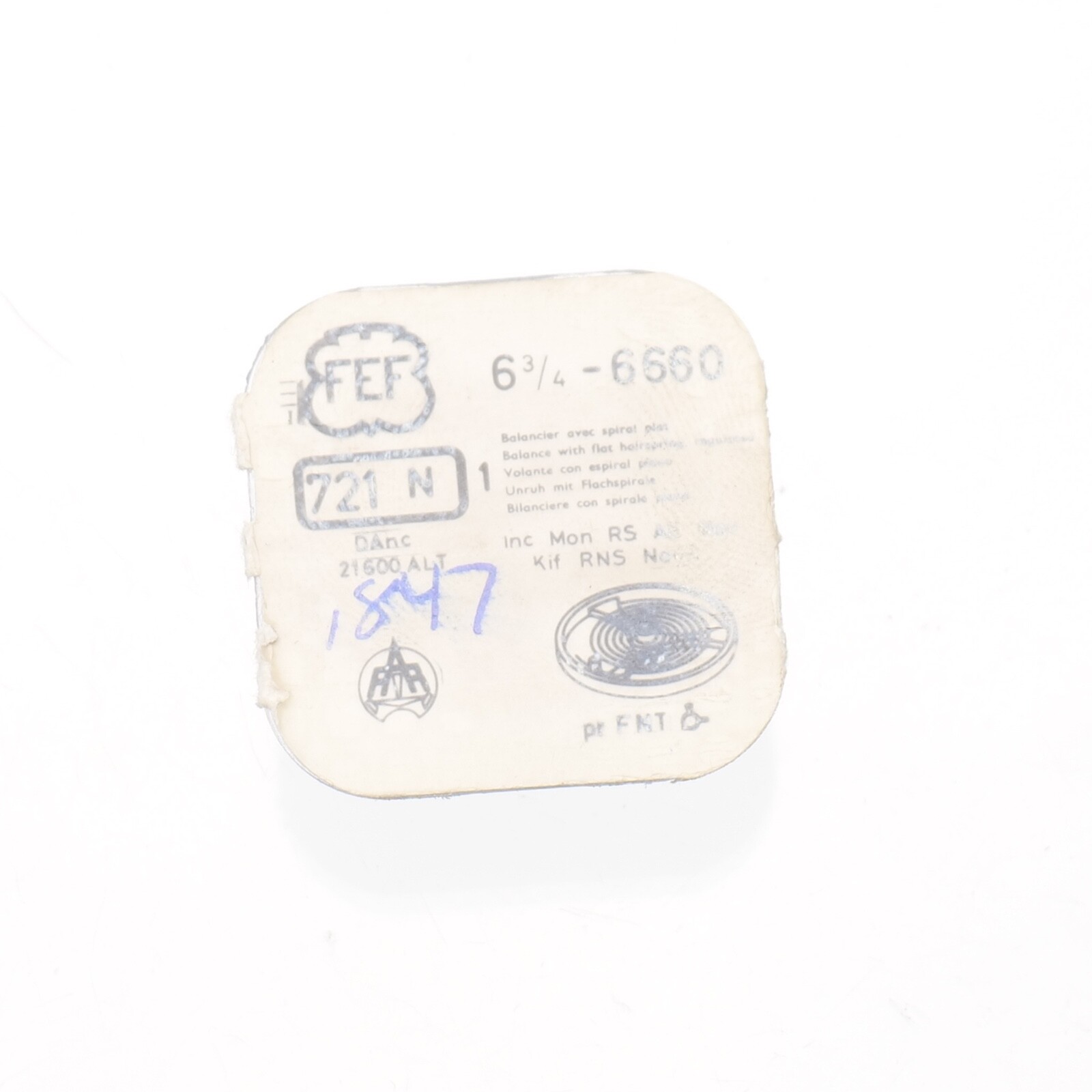 FEF 6660-6662, 6663 Balance Complete Watch Part Bestfit # 721/1847 Watchmakers