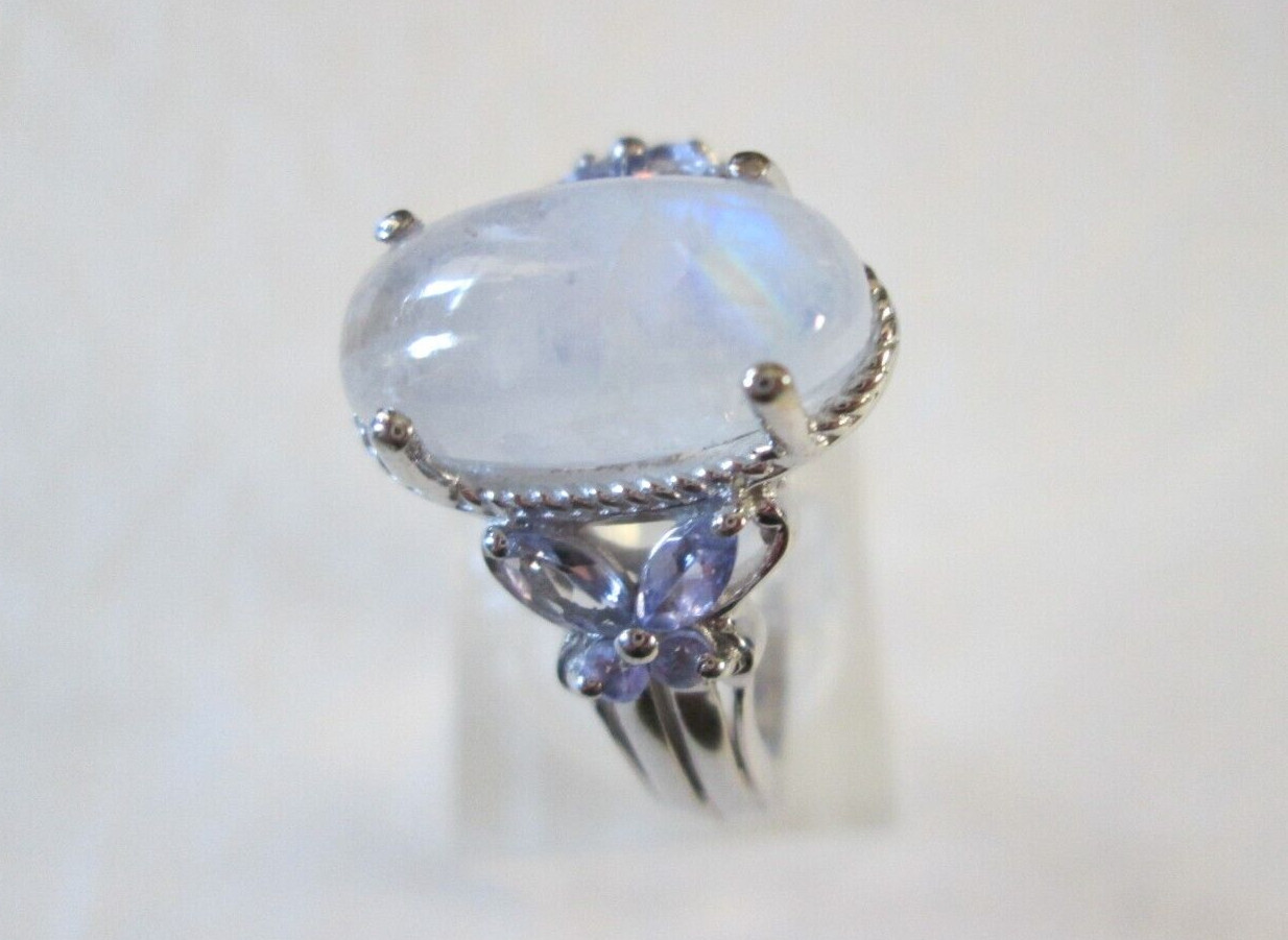 Kuisa Rainbow Moonstone & Tanzanite Platinum over Sterling Ring (Sz 8) 4.90 cts