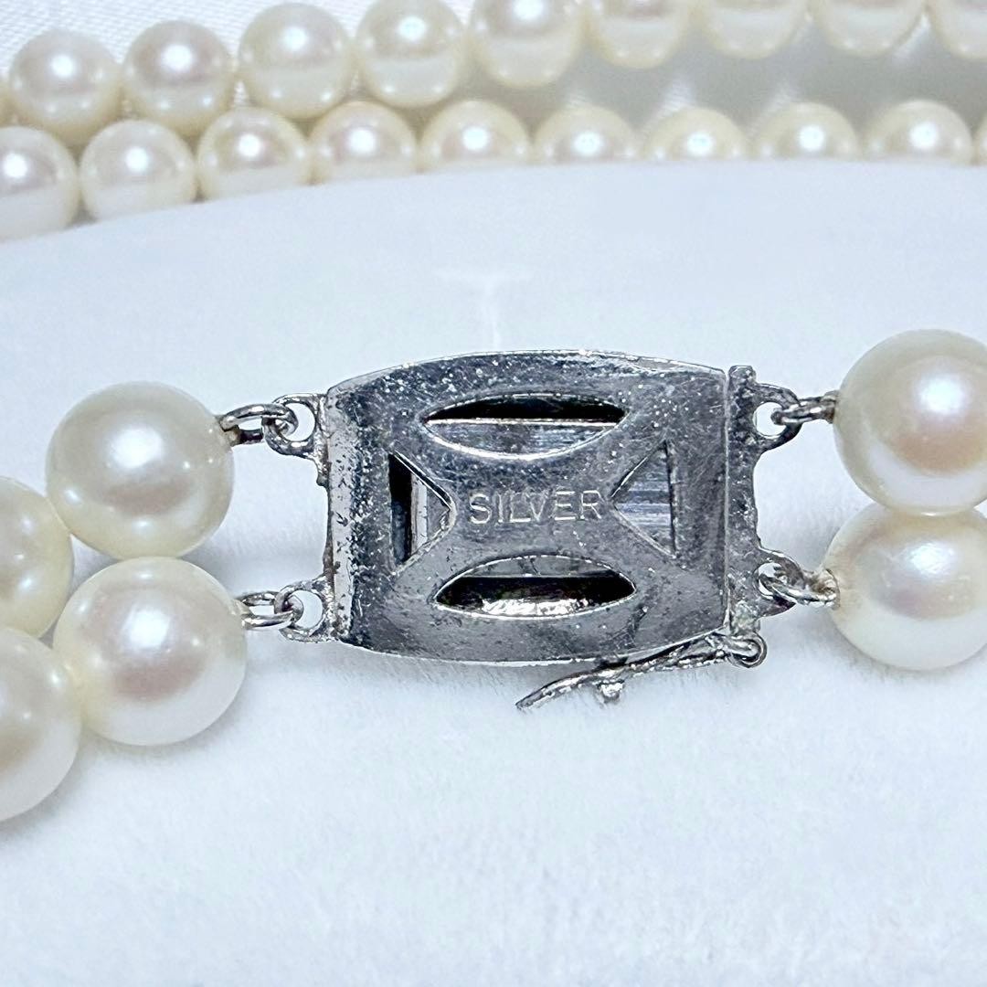Akoya Pearl 6.0 6.3mm Double Strand Necklace Silver Clasp Auth