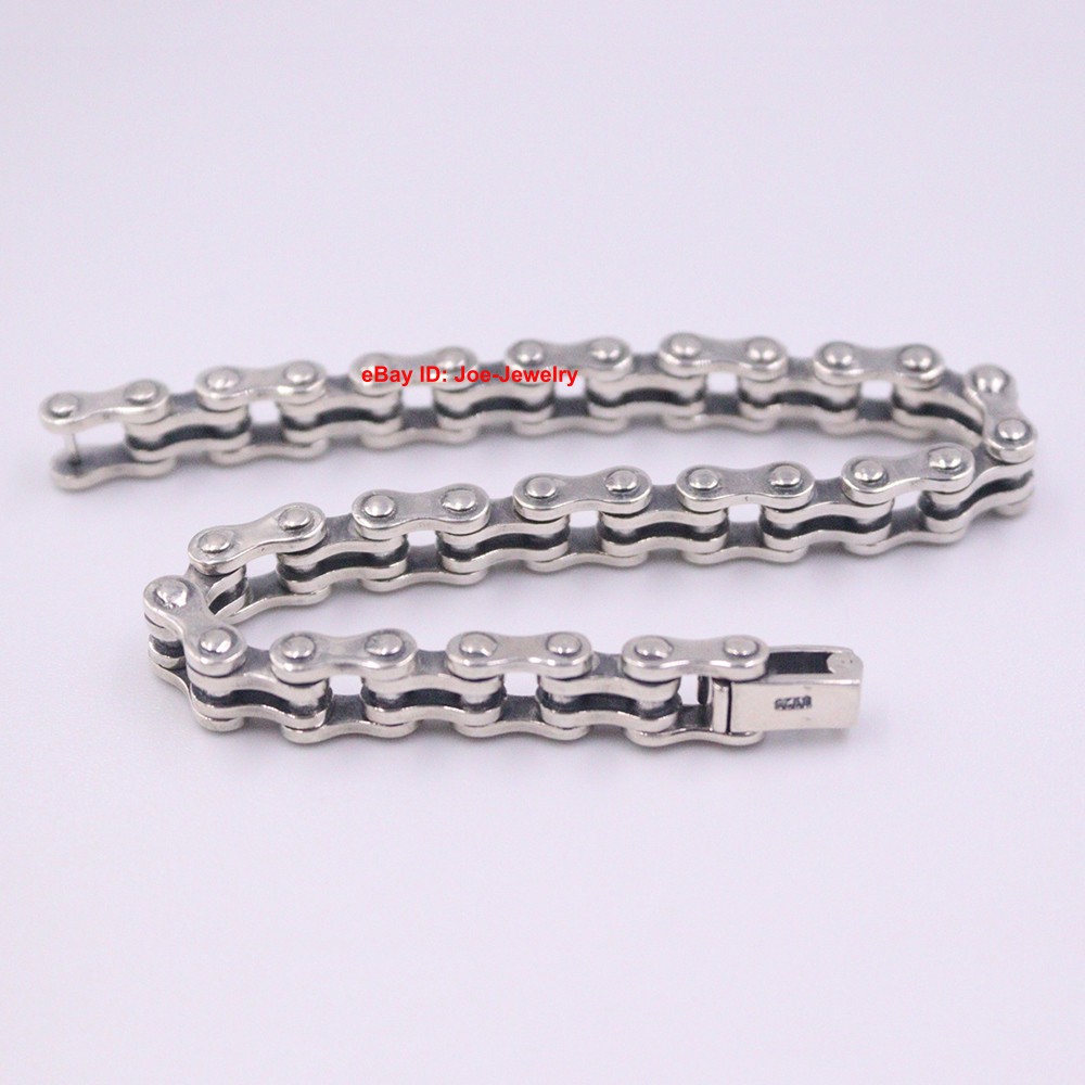 Real 925 Sterling Silver Bracelet 8mm Biker-style Chain Ｍen’s Bracelet 8.26″ L