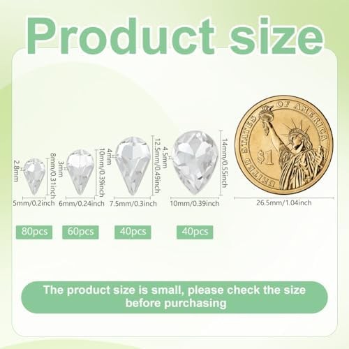 220 Pcs Mini Teardrop Glass Rhinestones 4Sizes Faceted Pointed Back Rhinestone N