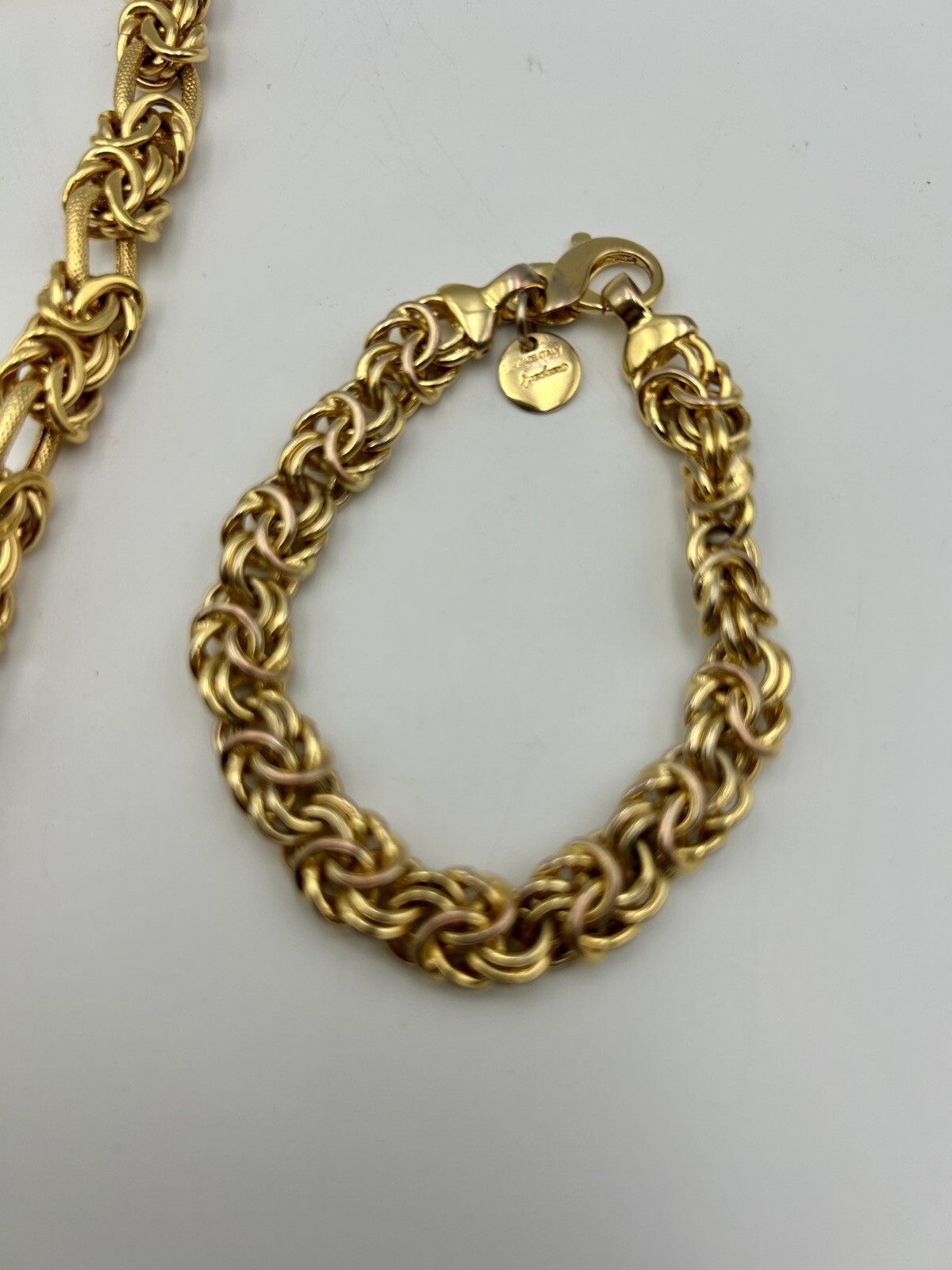 Vintage 80s 90s DYADEMA Bronze Italy Bracelet Necklace Pair Byzantine Chain Link