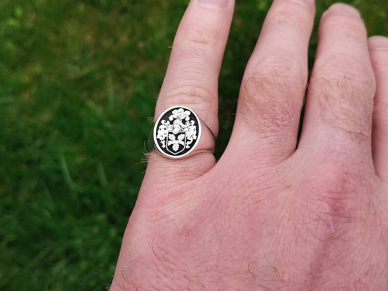Custom Coat of Arms Ring for Men – Sterling Silver Family Crest Signet