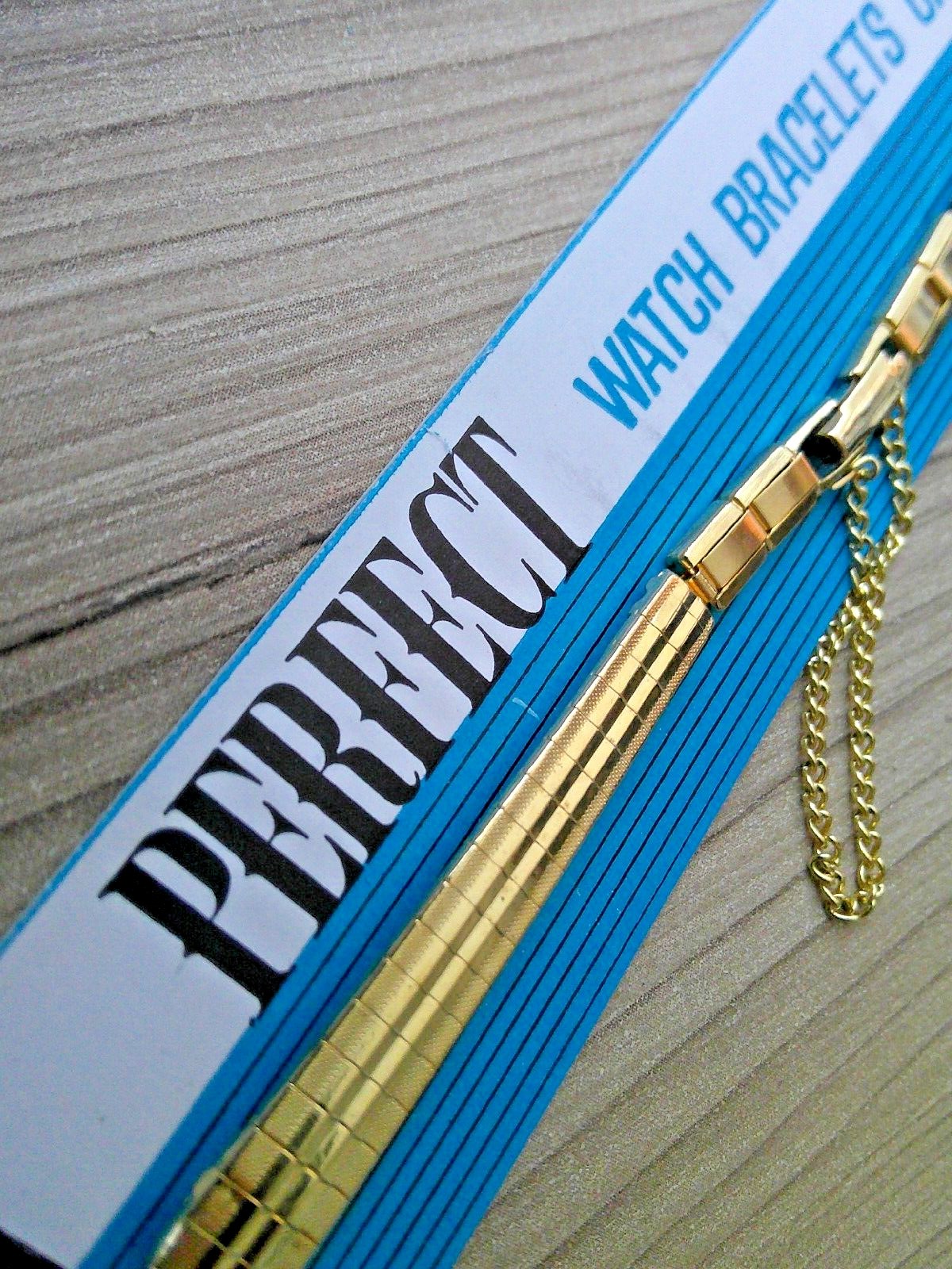 Empire Gold Tone Ladies Metal 9.5mm Watch Bracelet Safety Chain Fold Over Clasp