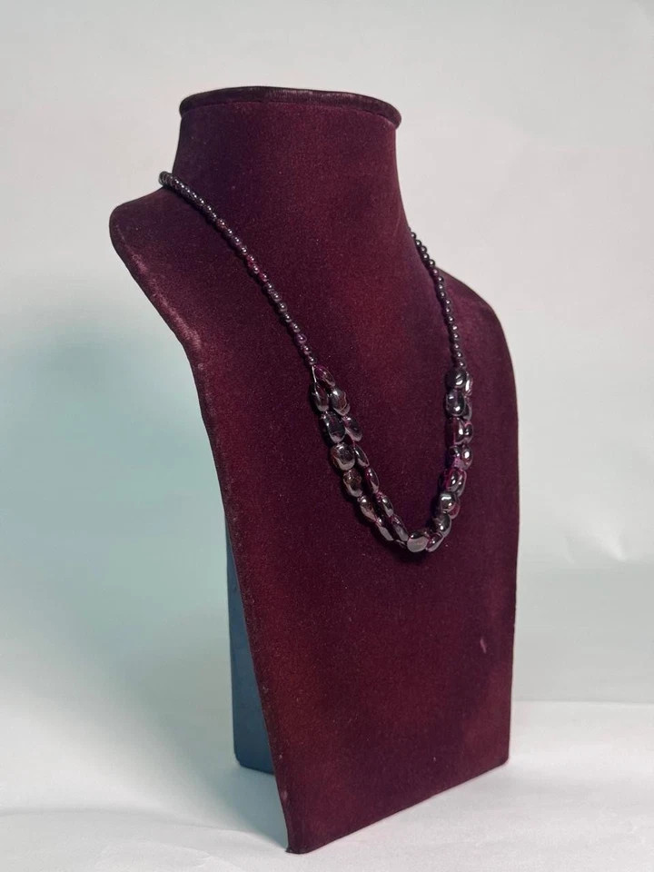 Handmade Maroon Garnet Beaded Necklace Statement Gemstone Jewelry