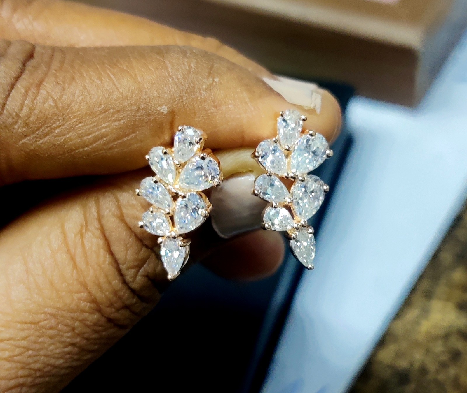 2.20Ct Pear Cut Lab Created Diamond Leaves Stud Earrings 14K Rose Gold Plated