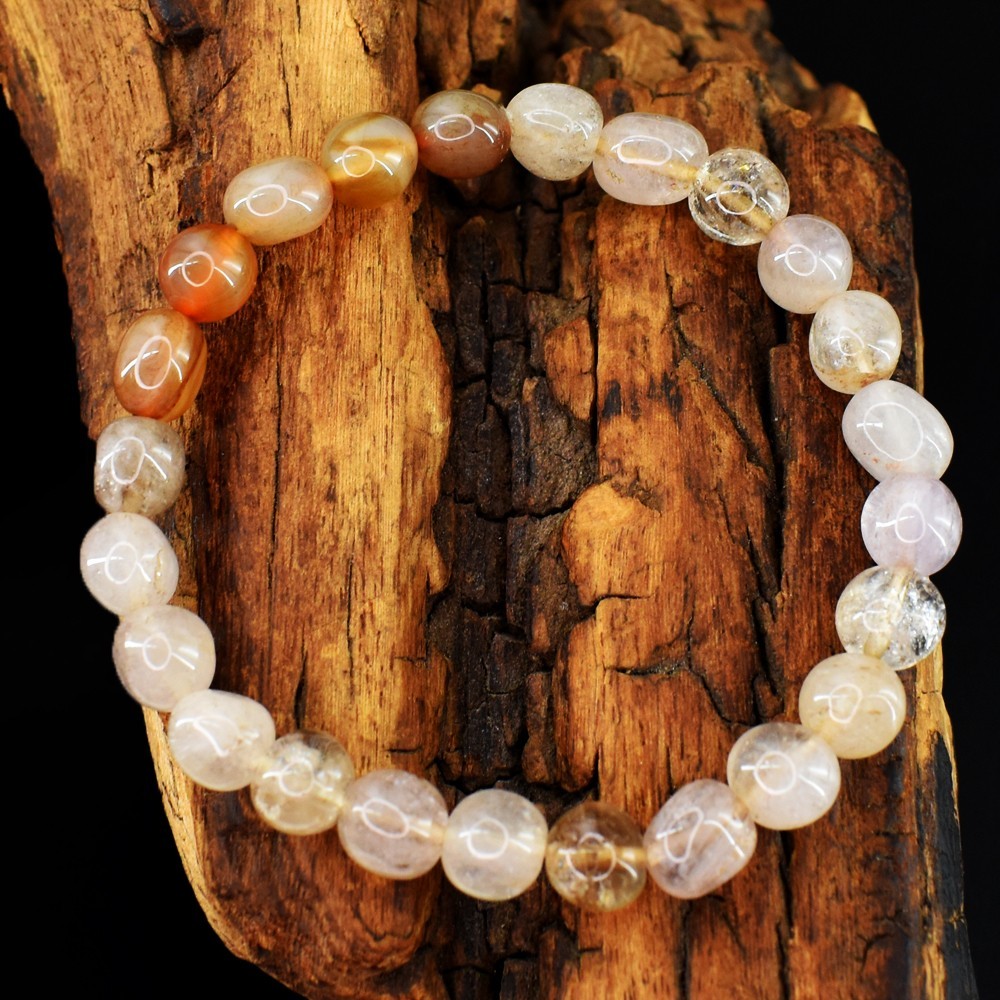 Awesome 100.00 Cts Golden Rutile Quartz Stretchable Bracelet Beaded VK 46 AZ6
