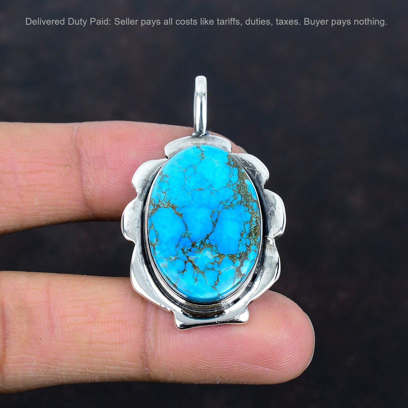 Tibetan Turquoise Gemstone 925 Silver Anniversary Birthday Boho Pendant Jewelry