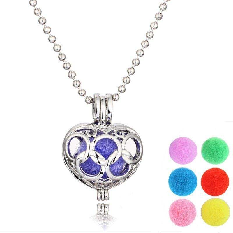 Necklace Silver Double Wedding Ring Heart Diffuser Aromatherapy Perfume Locket