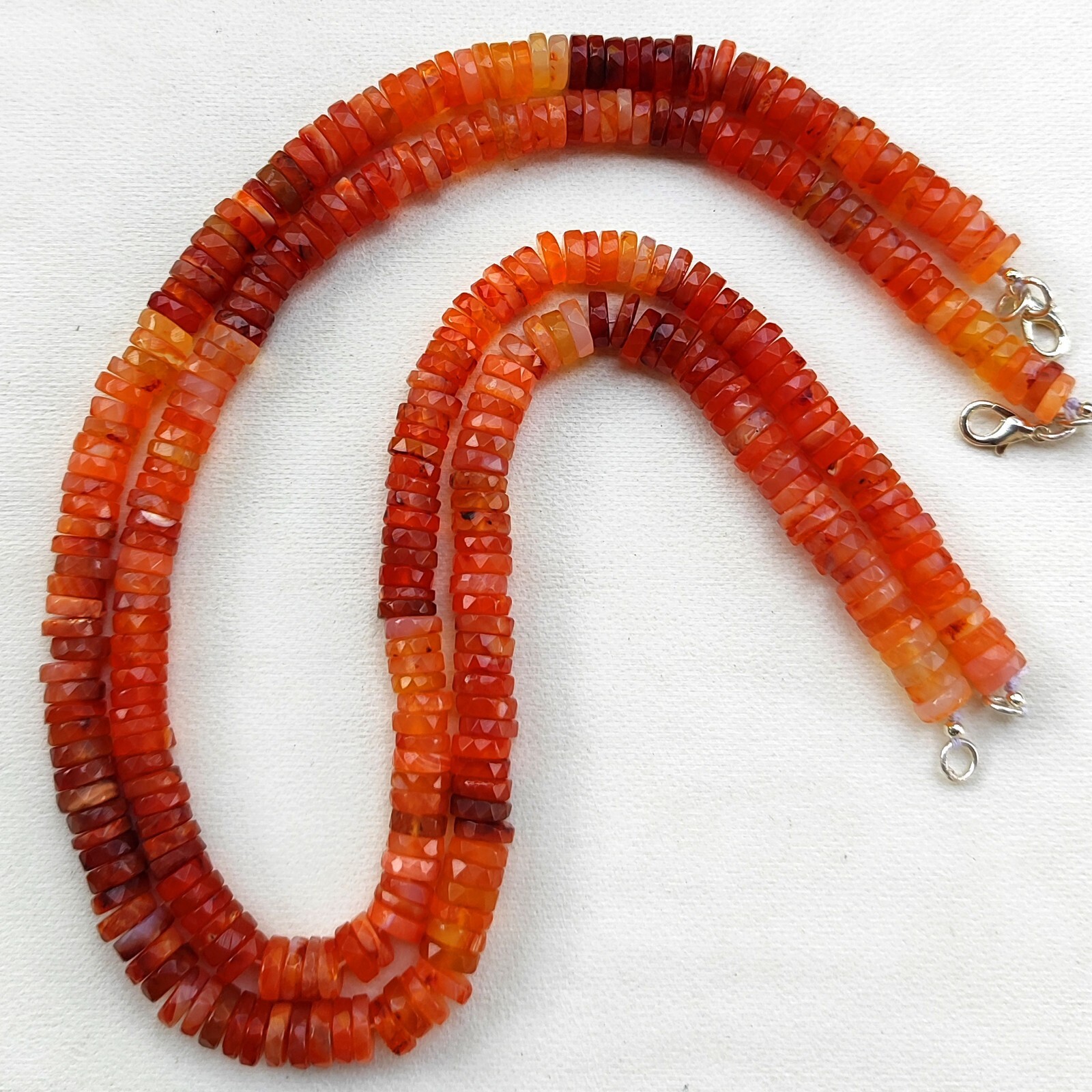 Natural Carnelian Gems 7.5 mm Size Faceted Heishi Rondelle Beads 17″ Necklace