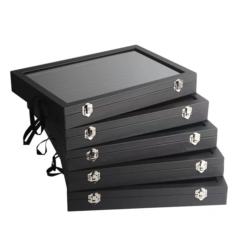 Jewelry Organizer Tray with Clear Lid 24 Grid Velvet Drawer Jewelry Storage