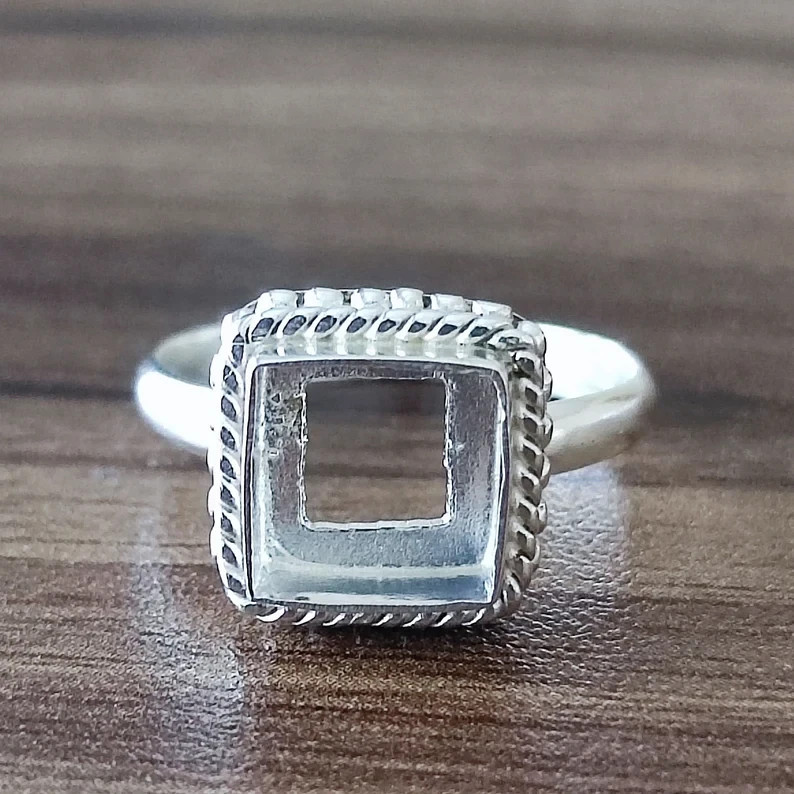 Sterling Silver Plated 12x12mm Square Bezel Ring Blank Handmade DIY Jewelry