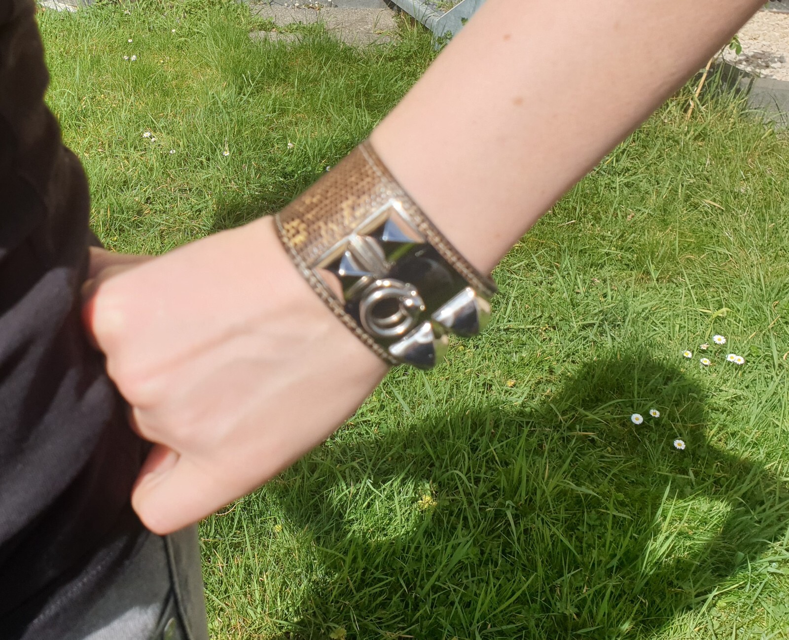 Hermès Collier de Chien Lizard Leather Genuine Leather Palladium Bracelet S