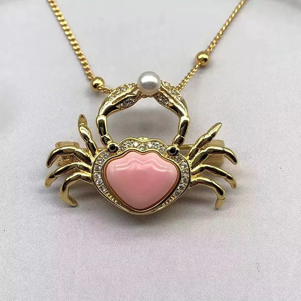 gorgeous 20*30mm natural pink conch crab pendant 925s(t)