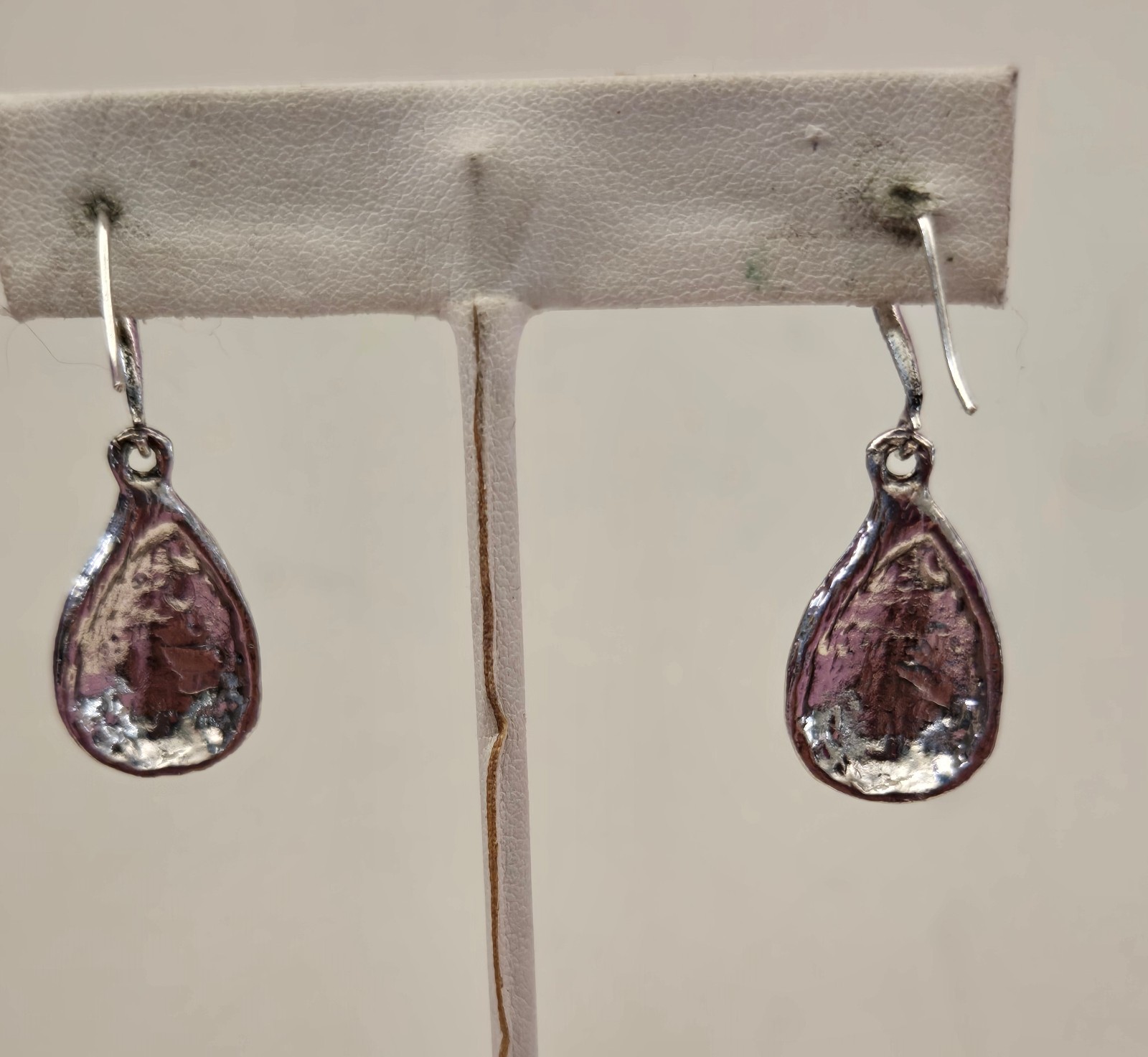 Blue White Enamel Dangle Earrings Teardrop Silver Tone Hook Backs Pierced Drop