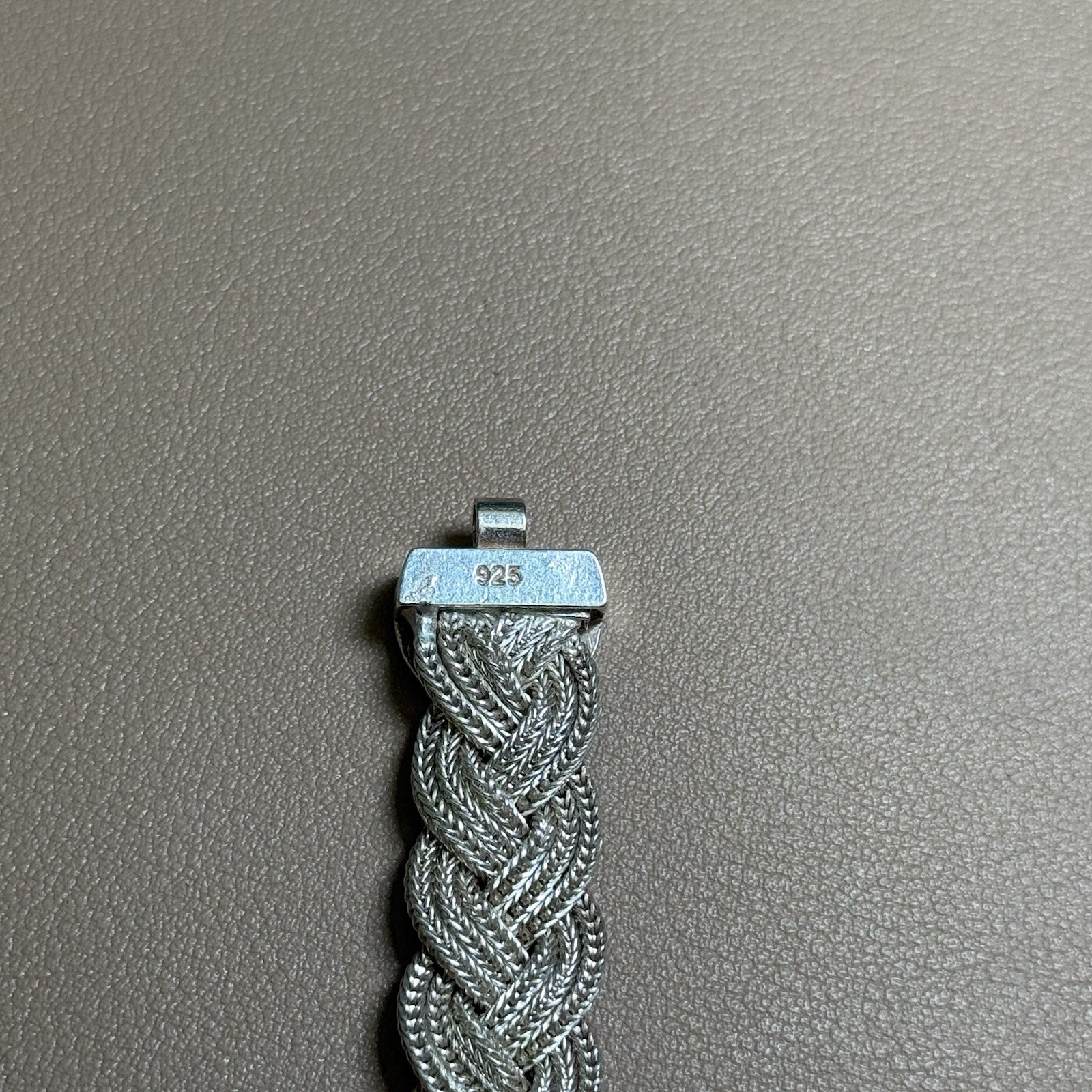 925 Sterling Silver Braided Mesh Bracelet 6.75” Slide Clasp 13.7mm