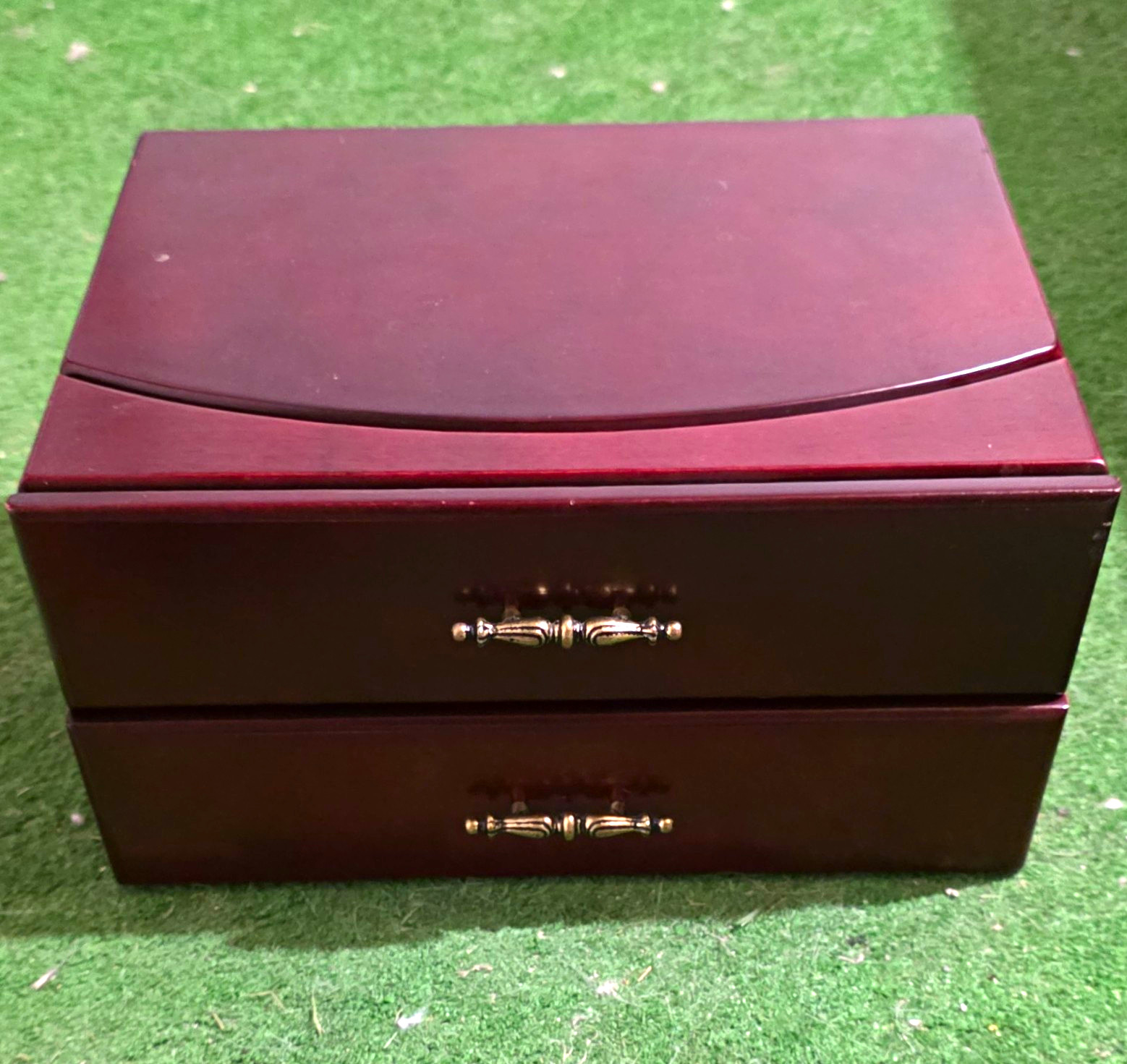 Burgundy Wood Jewelry Box Organizer w/ Drawers, Velvet Lined, Holds 25+