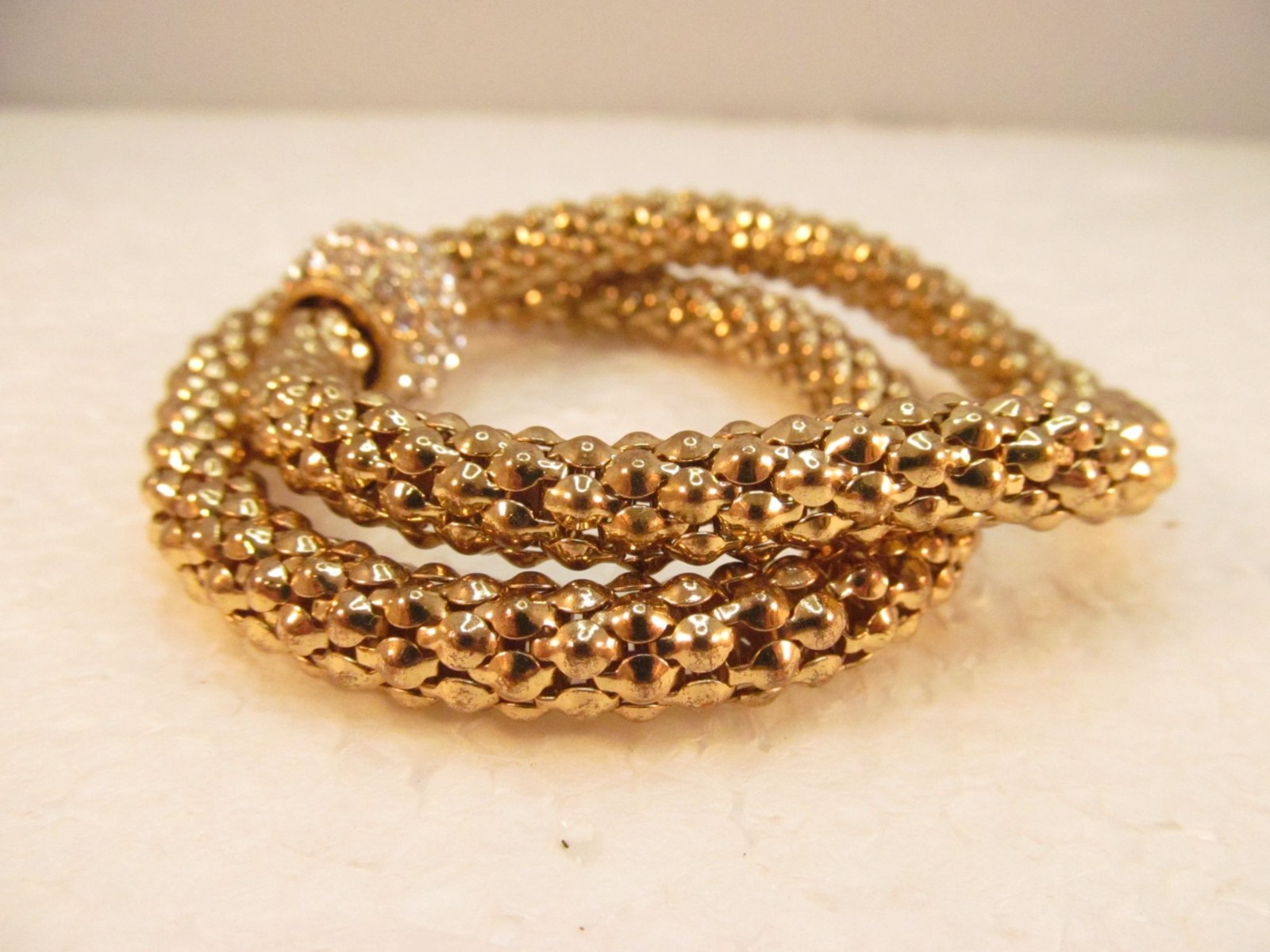 Gold Tone Stretch Metal Mesh Tube Rhinestone Bracelet 2 Piece Lot