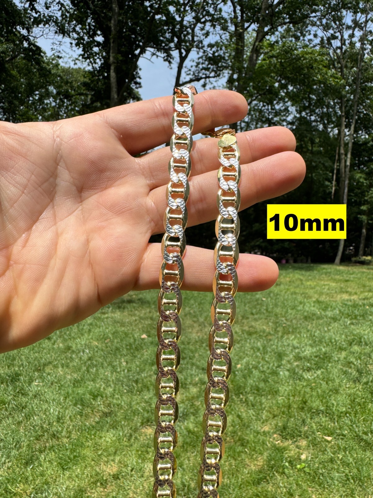 925 Sterling Silver 14k Gold Plated Two Tone Diamond Cut Mariner Chain Bracelet