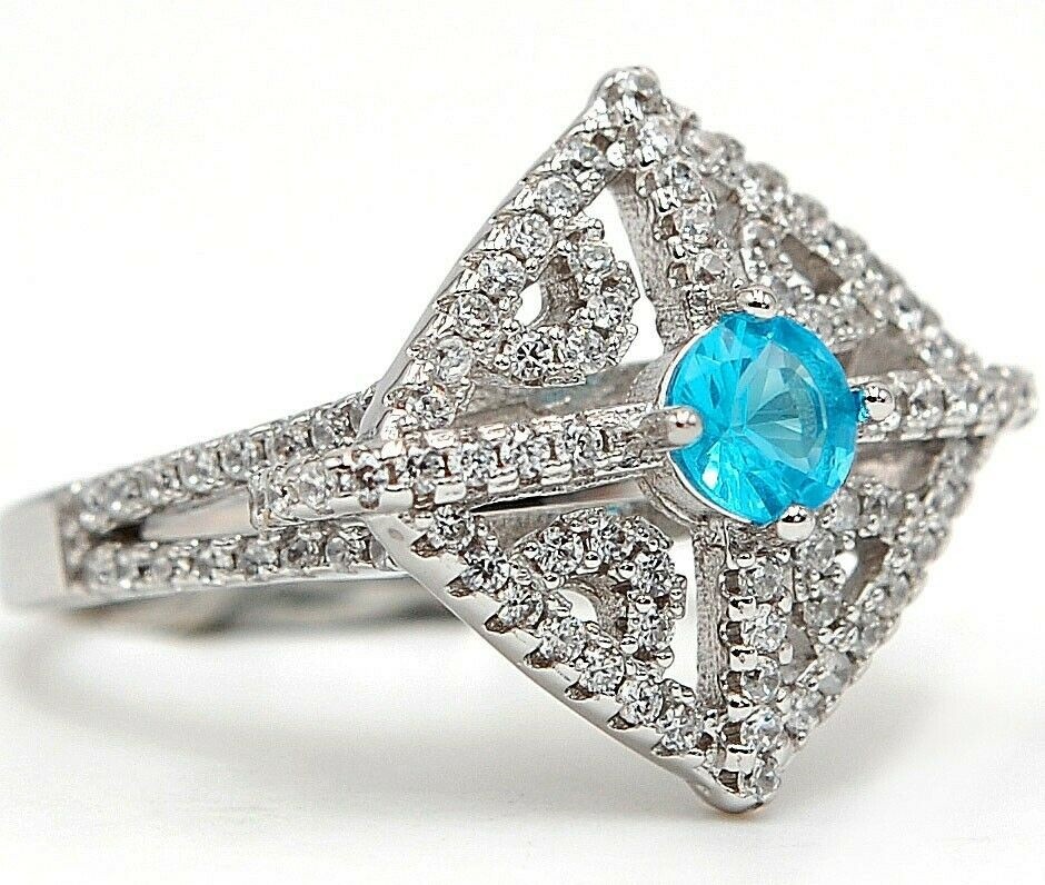 Heat Treated 2CT Blue Topaz 925 Solid Genuine Sterling Silver Ring Sz 6 UB3-9