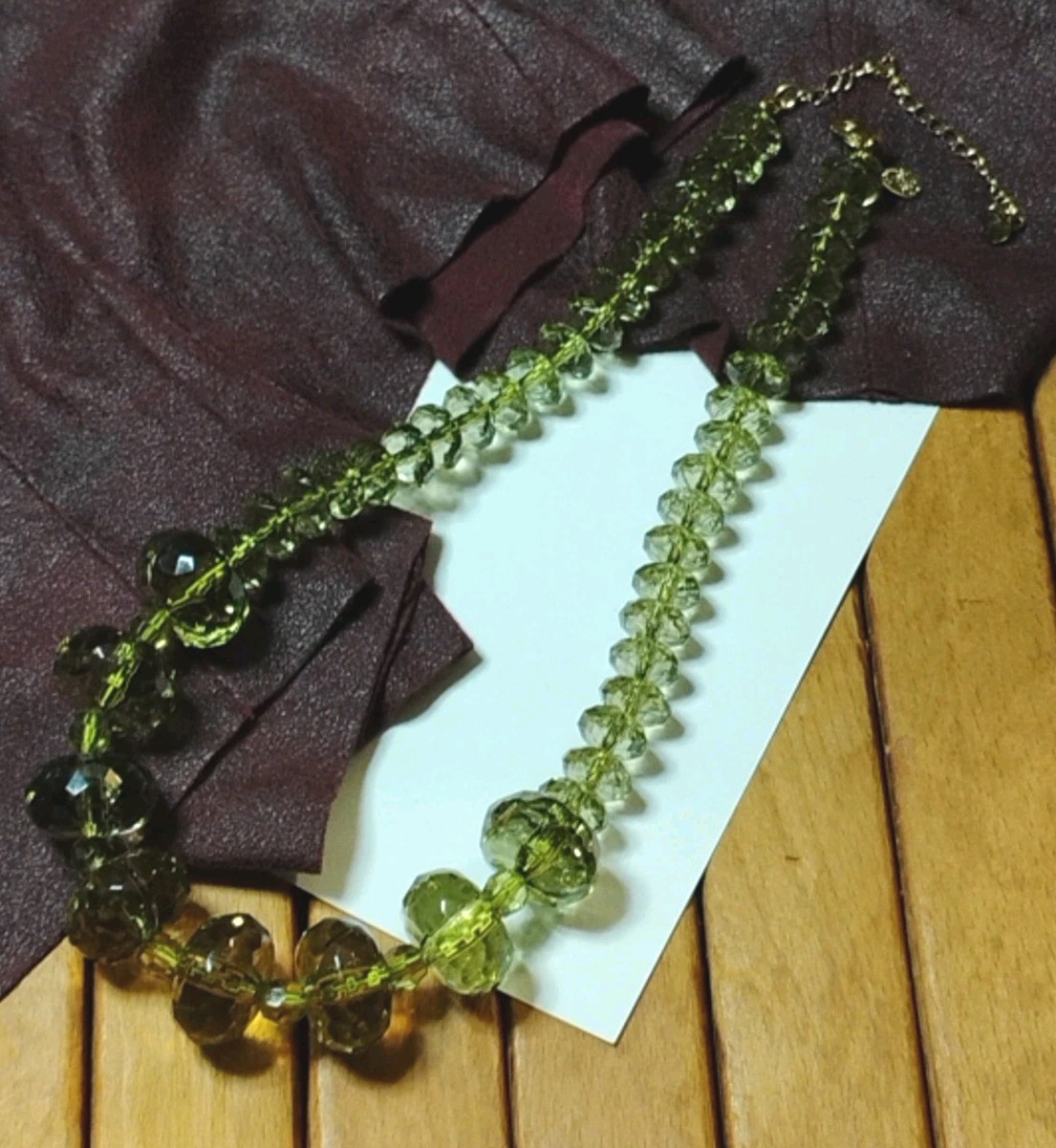 Vtg Lydell NYC Warm Sage GREEN Acrylic Faceted Graduated Bead 18″+ Necklace!
