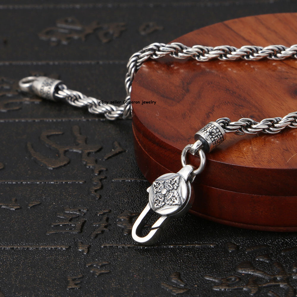 Pure S925 Sterling Silver Chain Men Women 3mm Rope Link Bracelet 6.7-8.3inch