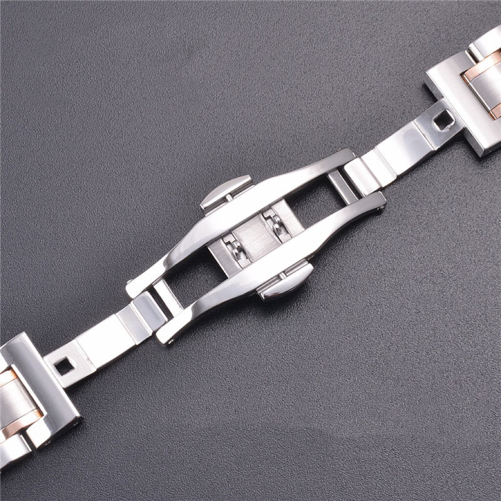 Solid Stainless Steel Watch Band Butterfly Clasp Bracelet Strap w/ Curved Ends