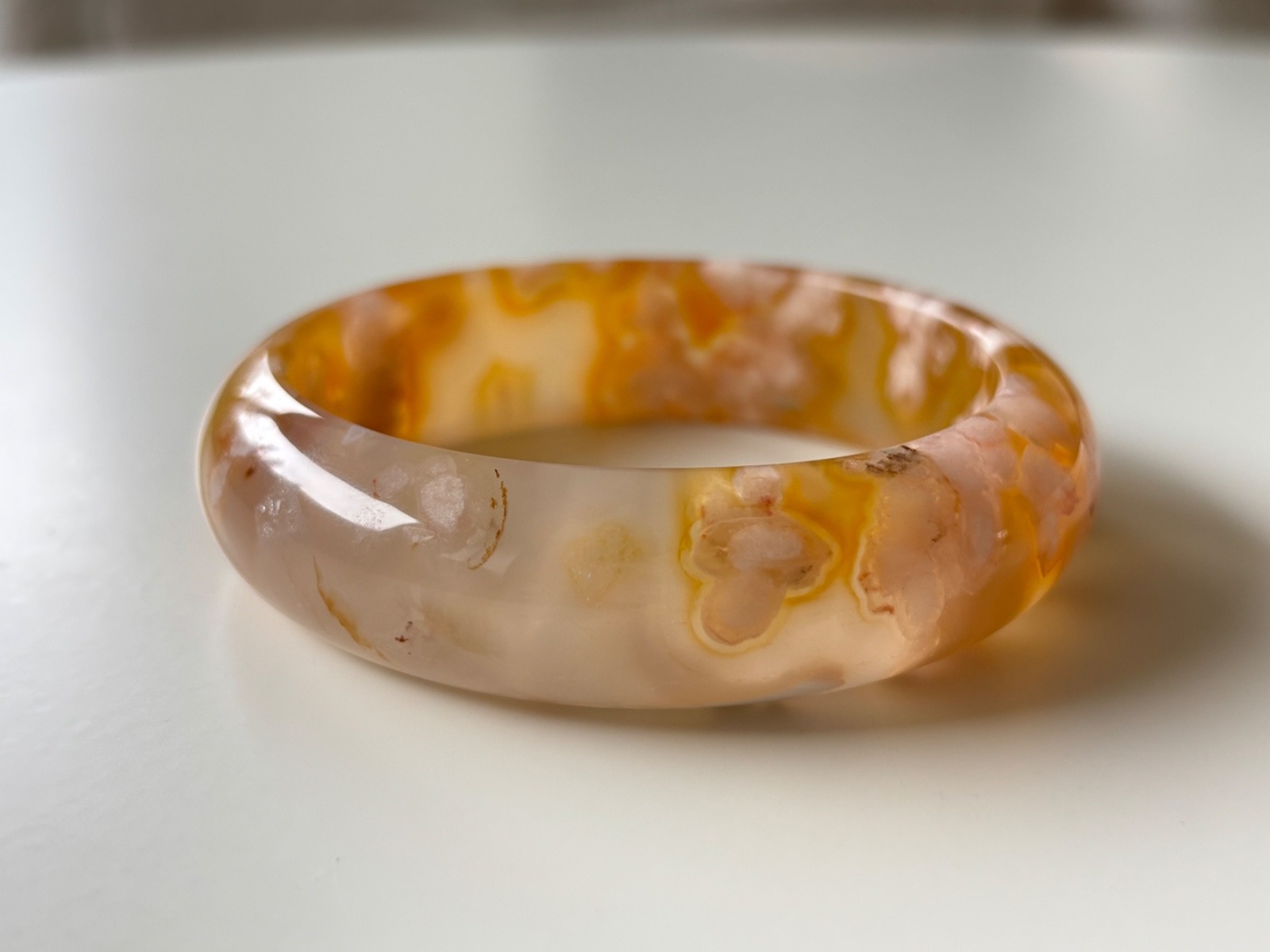 61mm Natural Cherry Blossom Agate Bangle Sakura Flower Quartz