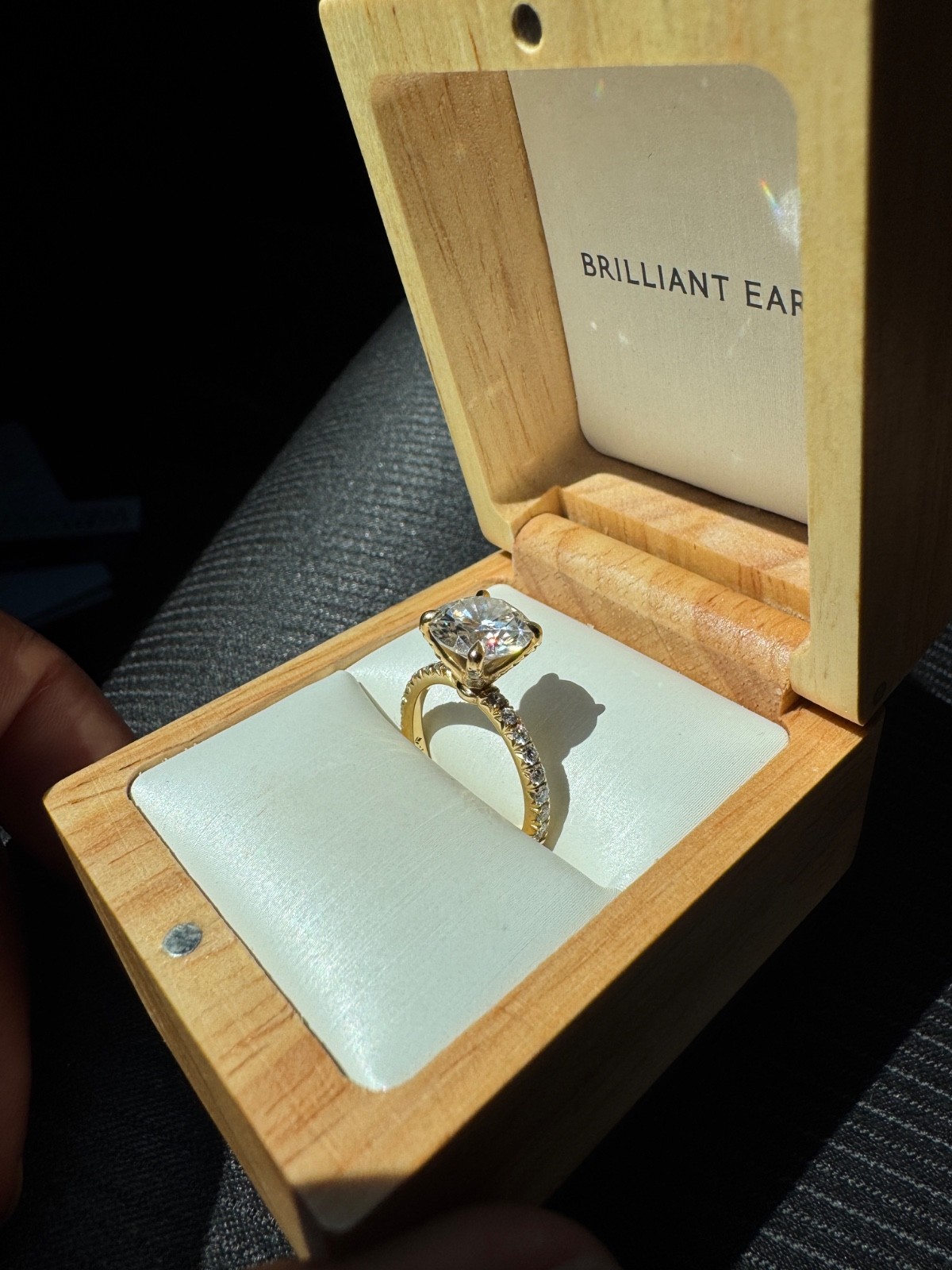 18K Gold Round Moissanite Engagement Ring 9 mm Hidden Halo Size 6