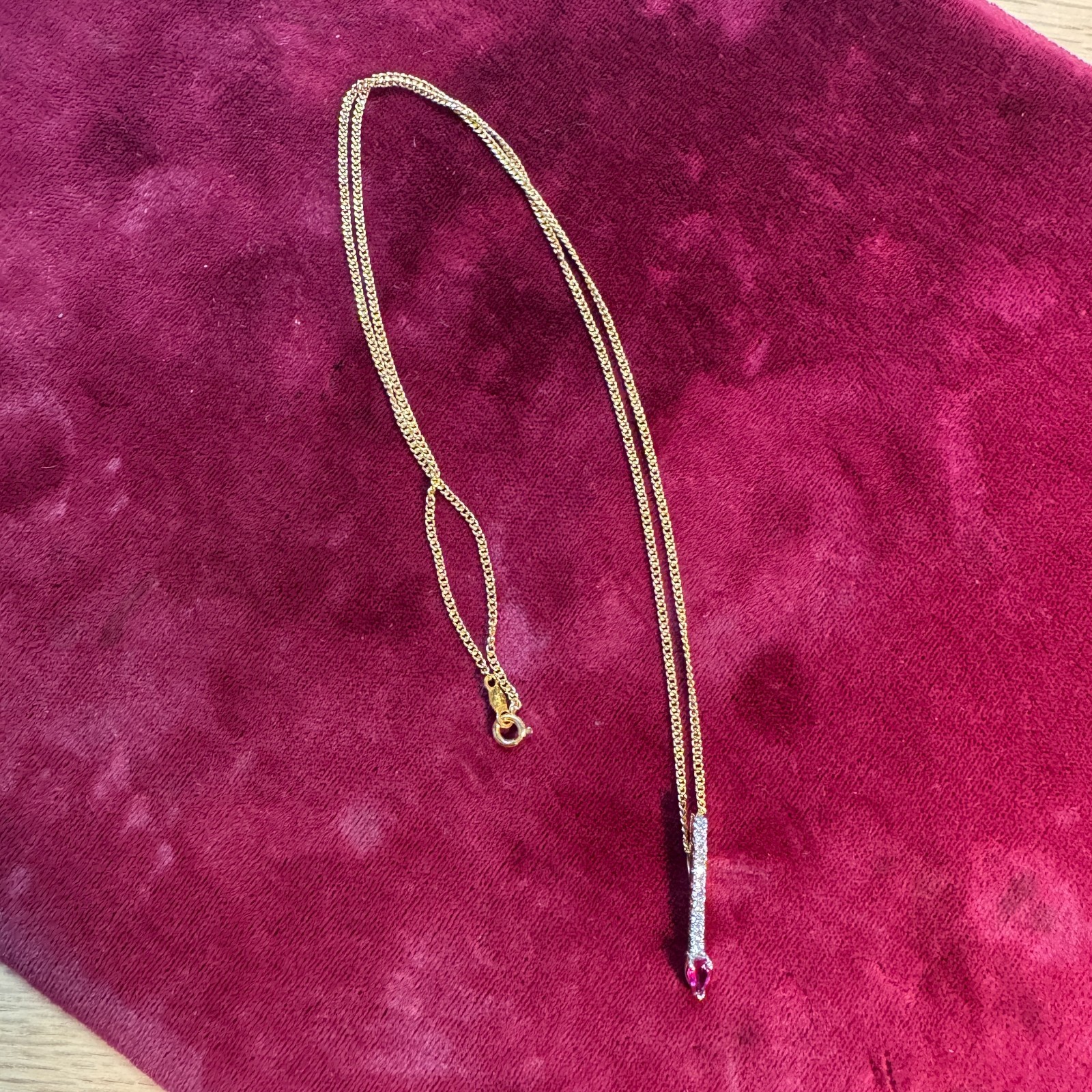 Solid 14k Gold Necklace with Ruby and Diamonds / 3.17 Grams / 18″ Long / 23.29