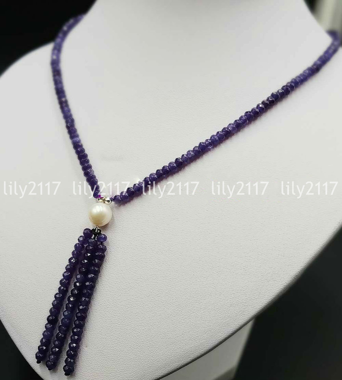 Faceted 2x4mm Amethyst Gemstone & 9-10mm White Akoya Pearl Pendant Necklace 18”
