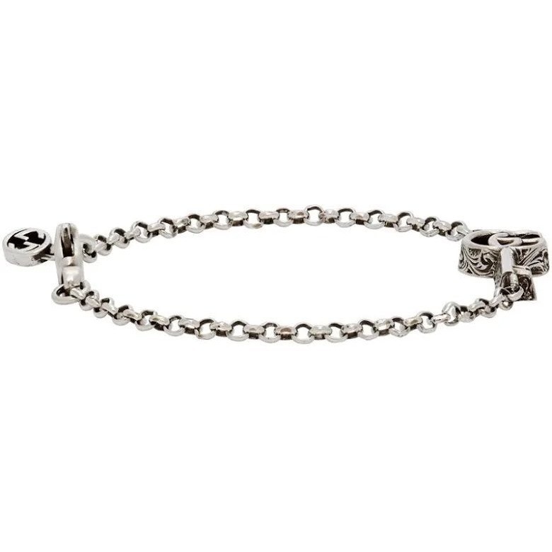 Authentic Gucci Double G Marmont Key Charm Bracelet 925 Silver Made in Italy NEW