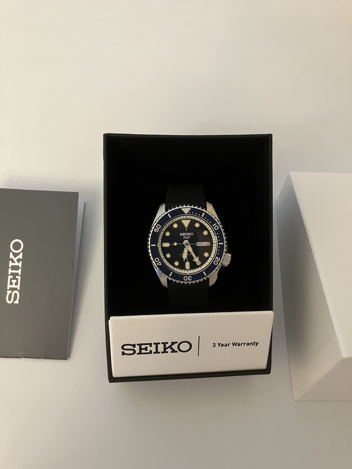 Seiko 5 Sports Sunray Blue Men’s Watch, Silicone Strap, Exhibition 4R36A Caliber