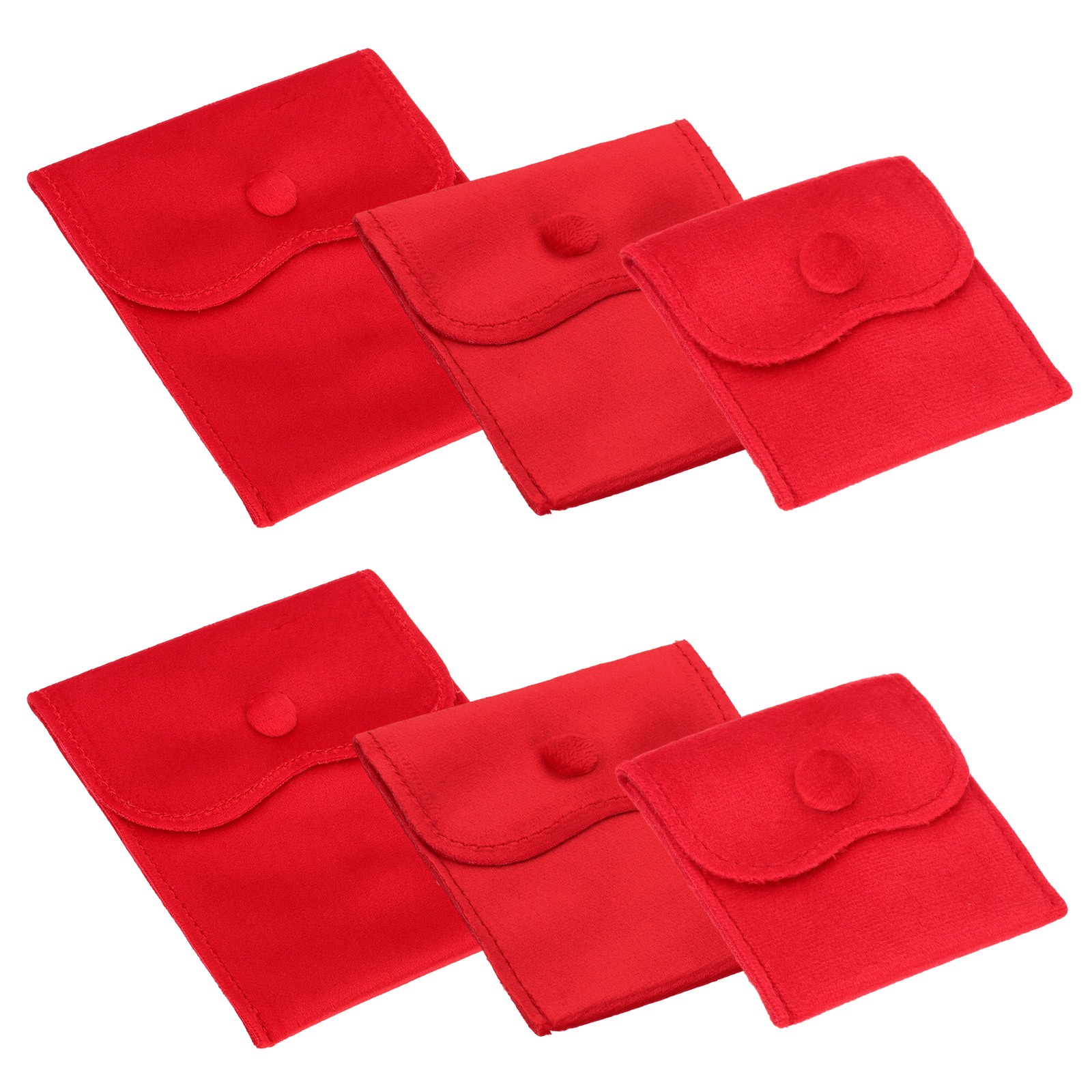 6 Pcs Velvet Jewelry Pouches Gift Bag with Snap Button (3″x3″/4″x4″/4″x5″) Red