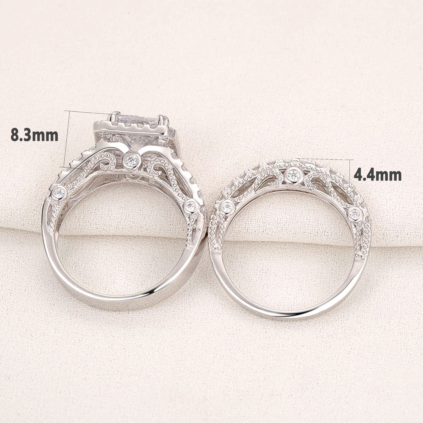Wuziwen Wholesale 925 Silver Engagement Promise Wedding Ring Set Princess Cut CZ