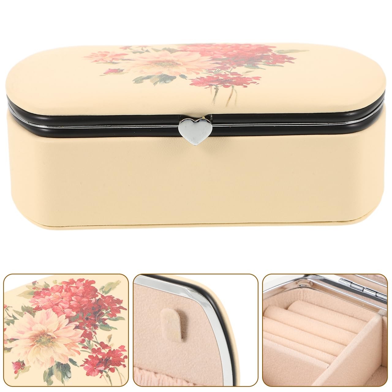 FRCOLOR Travel Jewelry Box Small Case 14.20X8.50X5.00CM, Beige