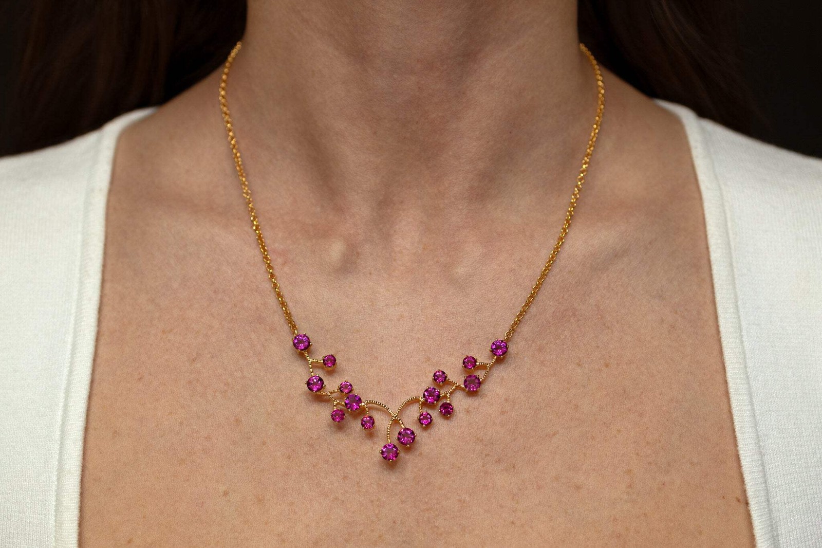 Natural Pink Topaz Necklace 7.9ct Sterling Silver 18 inch Gold Tone Womens