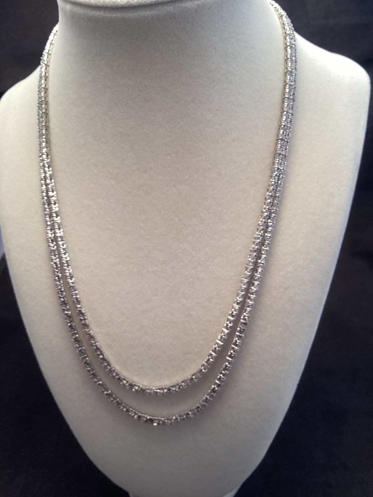 Fuzion Creations FZN Sterling White Quartz Tennis Double Strand 5mm Necklace 18”