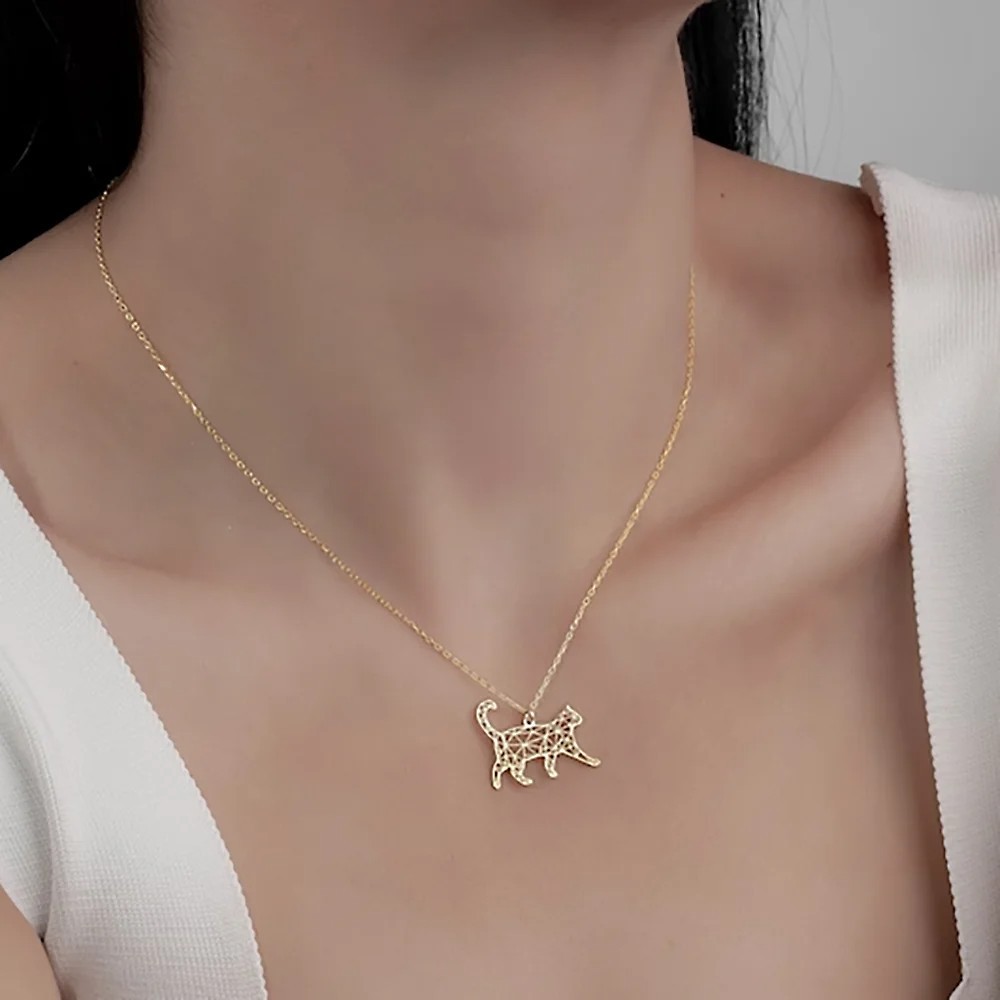 Cute Hollow Cat Necklace for Women Men Stainless Steel Silver Color Animal Pet C