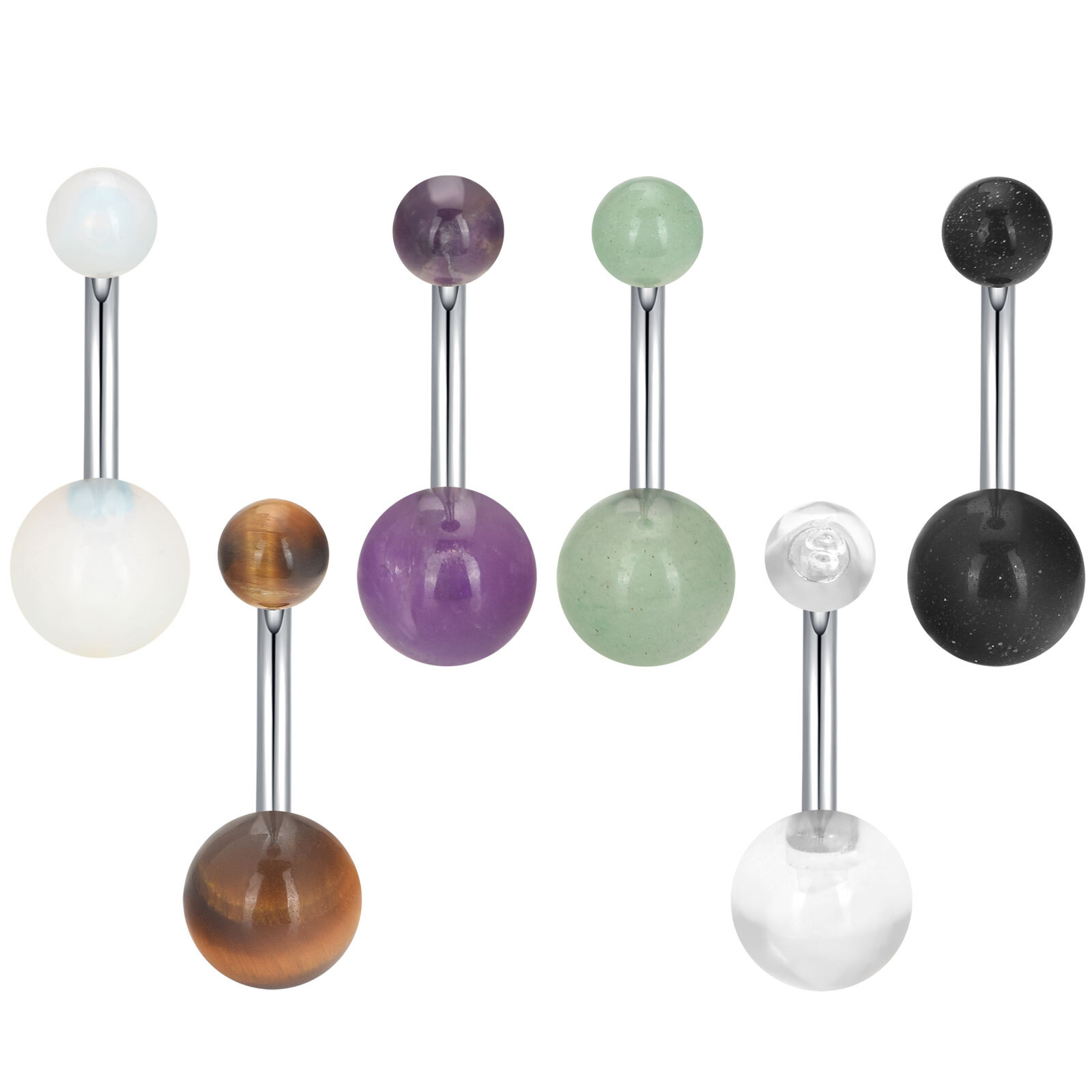 1PC 14G Surgical Steel Belly Button Ring Natural Stone Ball Navel Curved Barbell