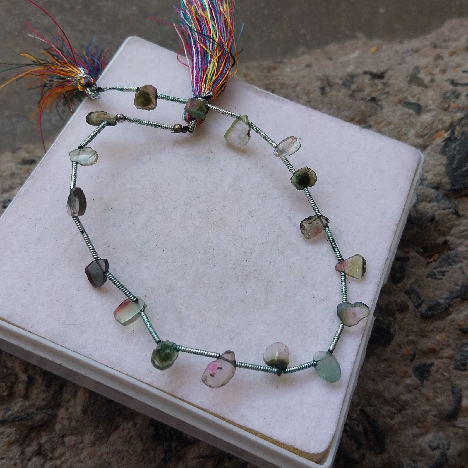 15 Carat Natural Watermelon Green Bi-Color Tourmaline Slice 8 Inch Necklace