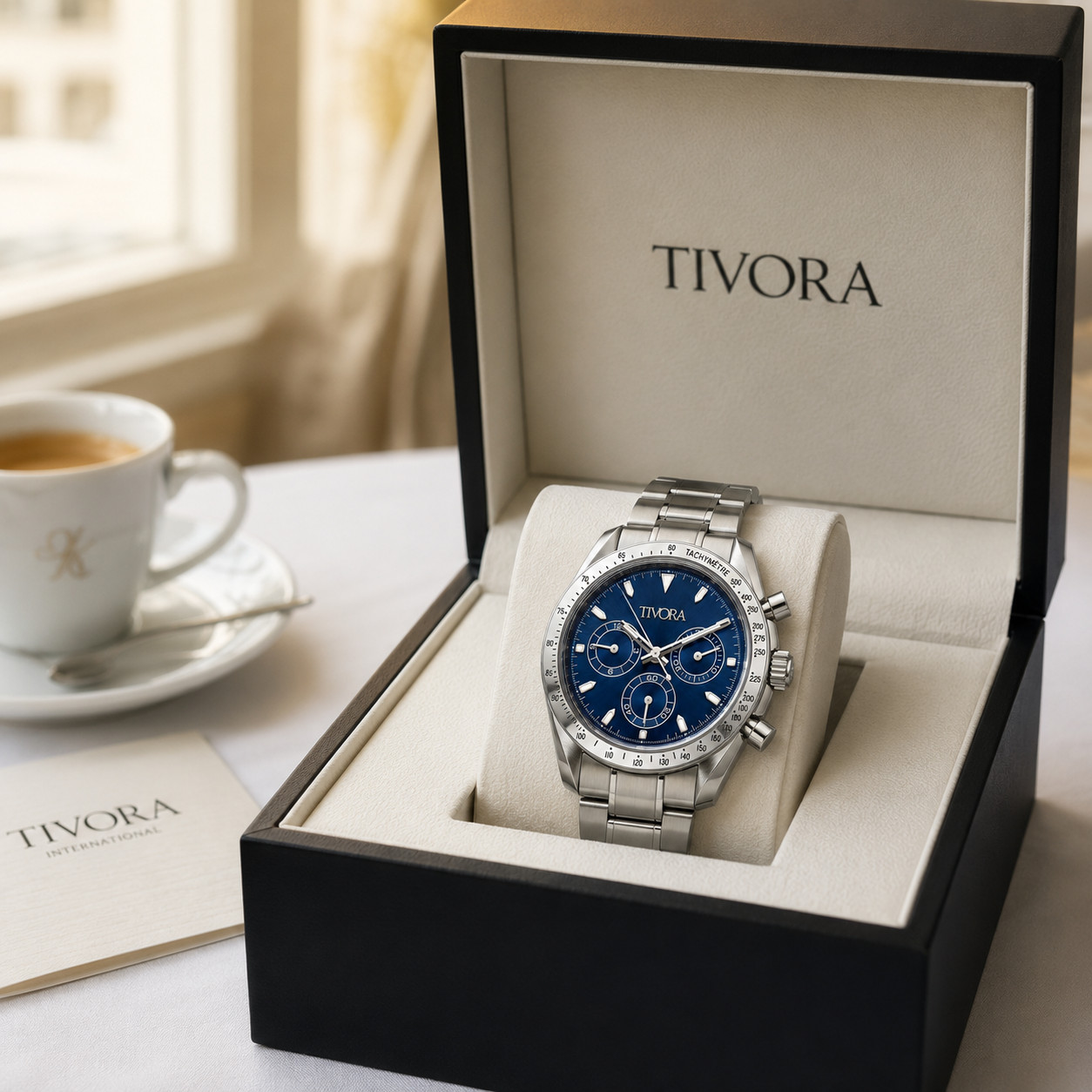 TÍVORÁ Veyron Argent Steel Ocean Dial – Custom Branded Automatic Chronograph Wat