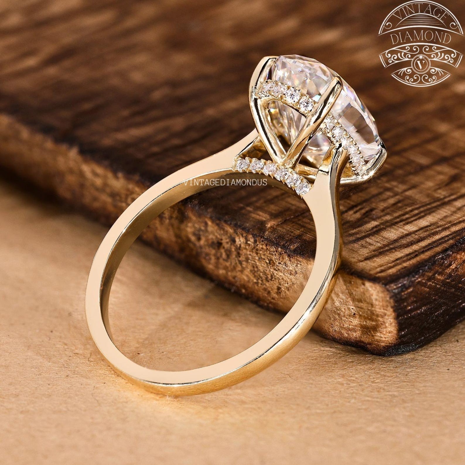 Hidden Halo Moissanite Cathedral Setting Oval Cut Wedding Engagement Ring,